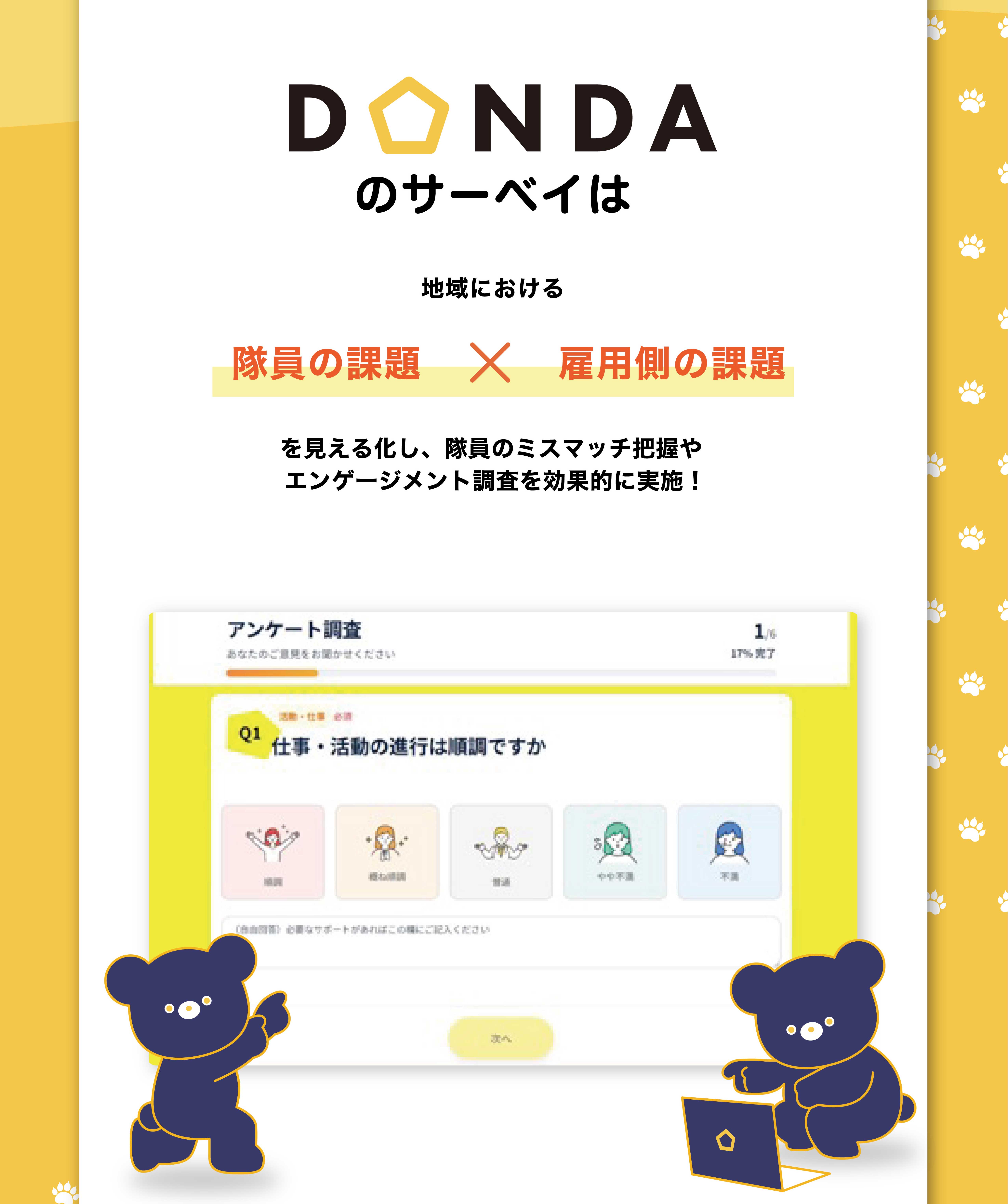 DONDAのサーベイは地域における隊員の課題雇用側の課題を見える化し、隊員のミスマッチ把握やエンゲージメント調査を効果的に実施！